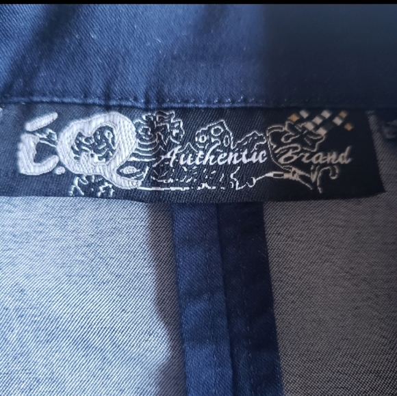 Navy Blue and Gold I.Q. Authentic Brand Button Blazer size Small - Picture 4 of 16